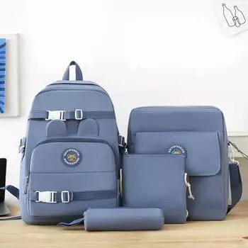 Элементарная однотонная школьная сумка для девочек, холщовый рюкзак большой емкости, набор, рюкзак в студенческом стиле зелёный