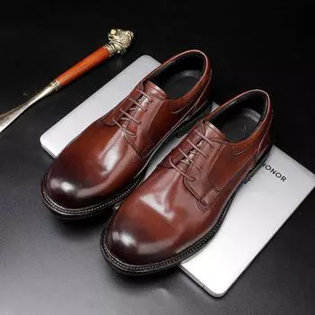 Элитная обувь Must Choose/Британская повседневная кожаная обувь Ретро обувь ручной работы из кожи на подошве Черные свадебные туфли Деловые мужские туфли 37 чёрный