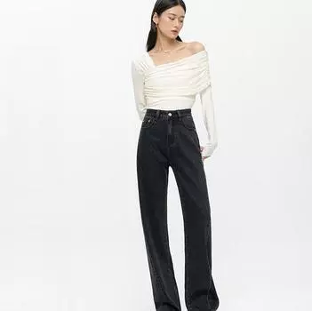 Элитные легкие роскошные черно-серые джинсы для универмагов для женщин с гладкими и облегающими брюками в пол 25 чёрный/серый