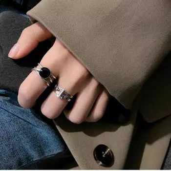 Эллипс 925 серебряные кольца для женщин изменяемого размера ручной работы черный циркон Bague Femme Argent 925 аксессуары изящные ювелирные изделия Adjustable серебряный