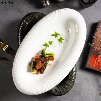 Эллипс Керамика Обеденная тарелка Тарелка для сашими Подставка для сухого льда Десертная миска Тарелки для суши Тарелки для стейков в западном стиле Фруктовая тарелка Салатница белый