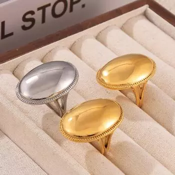 Эллиптическое гладкое кольцо, простой и преувеличенный дизайн, нержавеющая сталь, покрытая 18-каратным настоящим золотом, ювелирные изделия No. 6