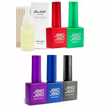 Jello Jello Fixer Base Gel, Glossy Top Gel, Peel Off Base Gel, Matt Top, Repair Gel, One Kill remover K-Beauty, премиум гель для ногтей One Kill Remover