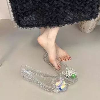 Jelly shoes DIY flower accessories crystal princess transparent sandals summer sandals hole shoes rain shoes 36