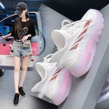 Jelly sole women s shoes 2025 new women s casual shoes Korean version of fashion running trendy shoes flying woven breathable sports shoes women 36 белый