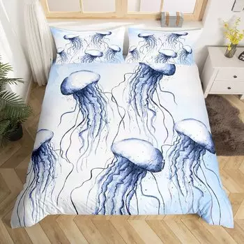 Jellyfish Bedding Set Queen,Ocean Nautical Comforter Cover for Kids Boys Girls,Hawaii Beach Duvet Cover Teens Cute Sea Animal EU single(135x200cm)