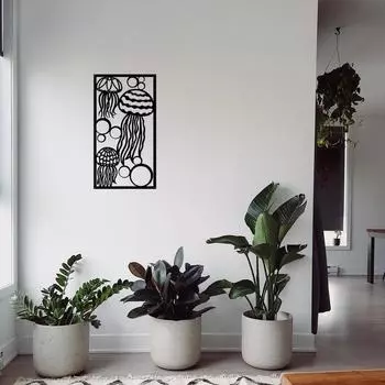 Jellyfish Coastal Beach Metal Wall Art – Elegant Decorations for Home Office, Living Room, and Bedroom, Stylish Coastal Decor чёрный