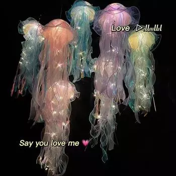 Jellyfish Lamp Jellyfish Atmosphere Night Light Button Battery Hanging Ceiling Lantern Creative Jellyfish lantern Photo Props Other розовый