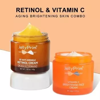 JellyPrim Крем для лица с витамином С и ретинолом, осветляющий пятна, антивозрастной комбинированный дневной и ночной увлажняющий крем для лица Средства по уходу за кожей Set оранжевый/коричневый