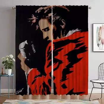 Элвис Окно Шторы для комнаты 2 Панельные кухонные шторы Хэллоуин Украшение Домашний интерьер Шторы Разделительные жалюзи Гостиная Ребенок W50xH70cmx2pcs-CL