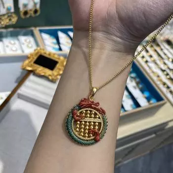 Эмаль цвета капли масла золотой дракон узор кулон счеты настоящее золотое ожерелье латунное позолоченное старинное ожерелье счеты дракон мода