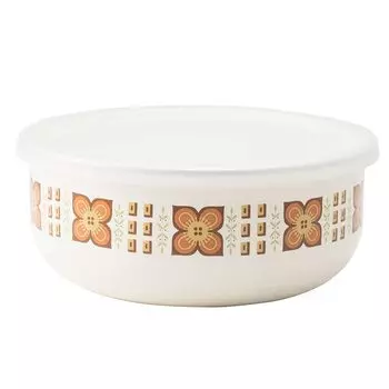 Эмаль Fuji Reprint Pattern Showa Retro Enamel Storage Box Round 18cm Freezeable Ovenable Memories Gold Nuts 70-е