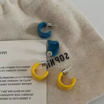 Эмаль капает масло серьги-гвоздики C-типа женский дизайн чувство ниша ретро индивидуальность простой универсальный темперамент модные серьги