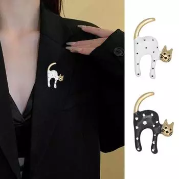 Эмаль мультфильм пятнистый значок лацкан форма брошь изысканный кот пальто шаль сумка булавка аксессуары ювелирные изделия белый