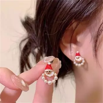 Эмаль Санта-Клаус Мин серьги-гвоздики Женская мода сладкий красный белый цвет геометрия уха свадебные украшения романтический подарок