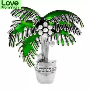 Эмалевая брошь в виде кокосовой пальмы, симпатичная модная булавка с растением, женская и мужская, унисекс, ювелирные изделия, модные аксессуары, подарок золотой