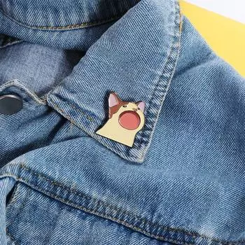 Эмалевая булавка в виде животного с изображением кота, милый металлический значок с изображением кота, украшение для школьного ранца, броши в виде котенка с открытым ртом, джинсы 1pc