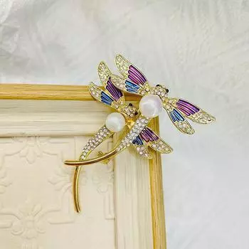 Эмалевая двойная стрекоза Брошь Мужская и женская одежда Булавка с аксессуарами Стразы Животное Ципао Ветровка Корсаж