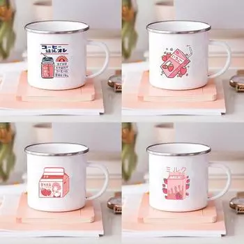 Эмалевая кружка с принтом клубничного сока в японском стиле, оригинальные кружки, кофейные чашки, кружка из нержавеющей стали для друзей, пивная детская кружка, посуда для напитков, чай 360ml