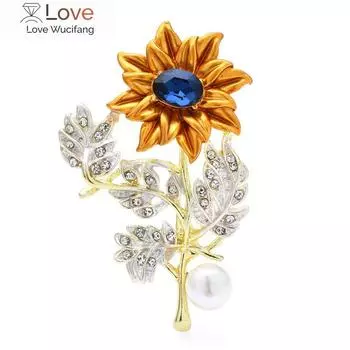 Эмалевые броши-подсолнухи Wuli &Baby для женщин, унисекс, стразы, жемчуг, цветок, праздничная офисная брошь-булавка, подарки