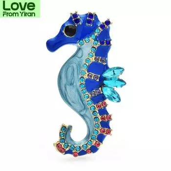 Эмалевые броши в виде морского конька для женщин и мужчин, синие стразы, Hippocampi, повседневная праздничная брошь-булавка, подарки