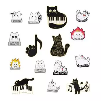Эмалевые булавки, милые броши в виде кошек, музыкальное пианино, кошки, украшение на сумку, значок на воротник, значки на лацканы, мультяшные животные, ювелирные изделия, подарок для детей и друзей