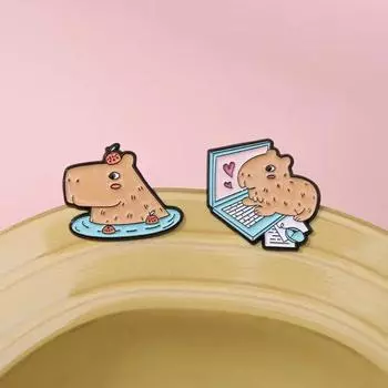 Эмалевые булавки в виде капибары из мультфильма, цинковый сплав, украшения в виде животных, легкие броши в форме сердца для детей Style B