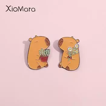 Эмалевые булавки в виде парочки из мультфильмов «Капибара», изготовленные на заказ броши в виде дельфина с цветком, милые значки на лацкан в виде животных, ювелирные изделия в подарок для друзей-детей