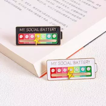 Эмалевые значки «Моя социальная батарея» Трекер настроения Металлические броши Значки Мода чёрный