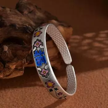 Эмалевый браслет с хризантемой, перегородчатой цветкой, Фузи, цветком сливы, винтажный браслет, женские подарки на день рождения лучшего друга Adjustable size
