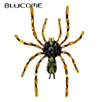 Эмалированная брошь Blucome, большая брошь с ядовитым пауком, горный хрусталь, преувеличенная красочная булавка с насекомыми, 5 цветов, материал из сплава красный