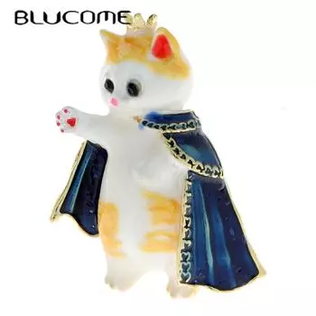 Эмалированная брошь Blucome с изображением кота и короля, булавка с милым мультяшным животным, 2 цвета в наличии, сумки, значки, летняя футболка, аксессуары золотой