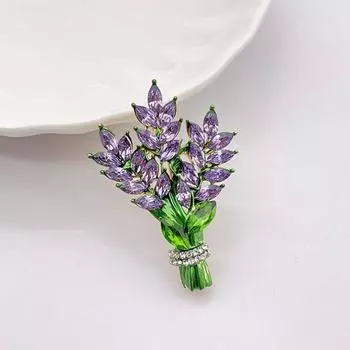 Эмалированная брошь с растением для женщин, ретро-фиолетовый камень, брошь с пшеничными ушками, женские модные аксессуары для вечеринок зелёный