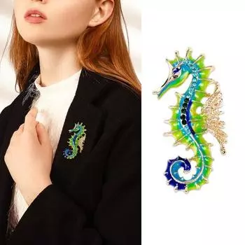 Эмалированная брошь в виде морского конька со стразами, элегантная сумка-шляпа, капающая маслом, деловая сумка зелёный