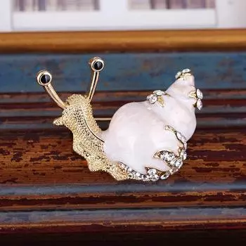 Эмалированная брошь в виде улитки, булавка со стразами и кристаллами, воротник, брошь в виде животного, ювелирное изделие, подарок белый