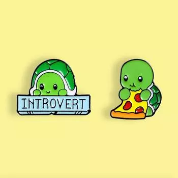 Эмалированная булавка-интроверт в виде черепахи, значок в виде торта, брошь, джинсовая одежда, рюкзак, милые украшения в виде животных, подарок для друзей, детей pizza