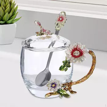 Эмалированная чашка для чая, стеклянная чашка для воды, молока, кружка с крышкой, ложка для женщин, учителя, жены 12cmx6.5cmx12cm