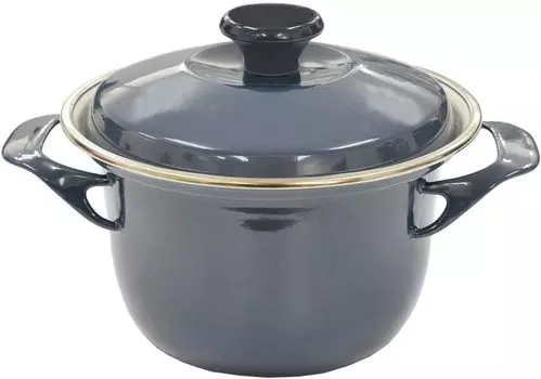 Эмалированная двухручная кастрюля Fuji, эмалированная, совместимая с IH, кокотница с крышкой 16 см, цвет серый C CH EX-16