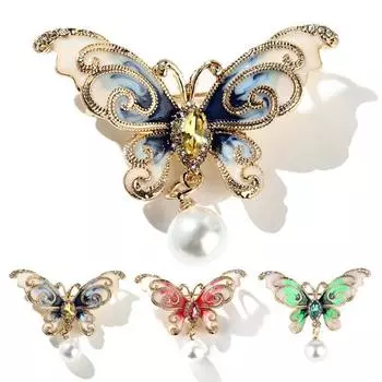 Эмалированная геометрическая блестящая брошь с блестящим темпераментом, цветная брошь-бабочка из искусственного жемчуга зелёный