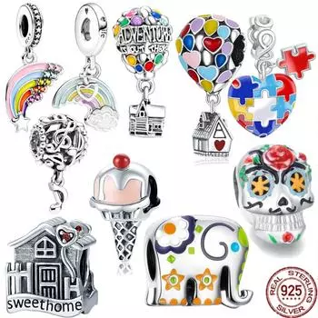 Эмалированная головоломка «Радуга и облако» висячие подвески из стерлингового серебра 925 пробы висячие бусины подходят для оригинального модного браслета DIY ювелирные изделия в подарок