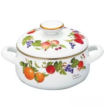 Эмалированная кастрюля Fuji Fruitus Collection II 18 см IH совместимая с двумя ручками 2.1 л FTC-18W белый