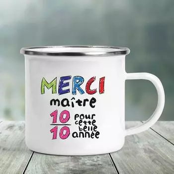 Эмалированная кружка Merci Matre Print Кружки Креативные кофейные чашки Напитки Вода Молоко Чай Чашка Школа Дом Ручка Посуда для питья Лучший подарок учителю 360ml