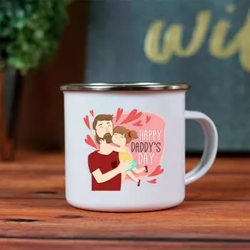 Эмалированная кружка с надписью «С Днем отца» Белая чашка с ручкой Кофе Чай Эмалированная кружка Пейте воду Лучший оригинальный и забавный подарок на День отца 360ml