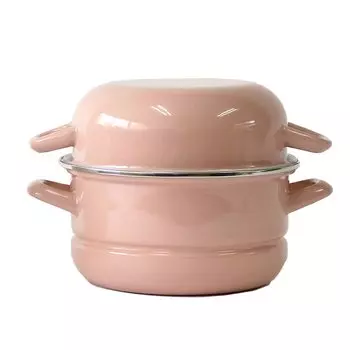 Эмалированная пароварка Fuji Enamel Mini-кастрюля с двумя ручками 18 см Все в розовом Многофункциональная Кипятить, Тушить, Готовить на пару, Жарить, Одна, розовый