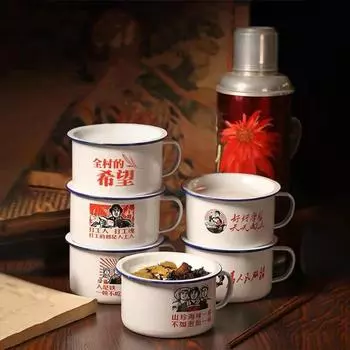 Эмалированная миска для лапши быстрого приготовления, 1300 мл, эмалированная кружка с ручкой, ланч-бокс в стиле ретро 1970-х годов, подарок A