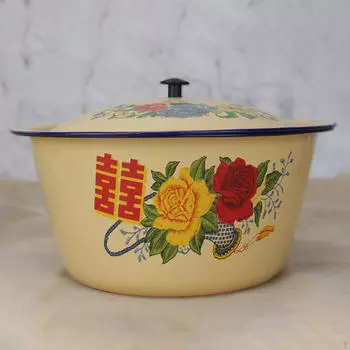 Эмалированная миска для смешивания с крышкой в китайском стиле, многоцелевая, для густого супа, сала, масла 14cm
