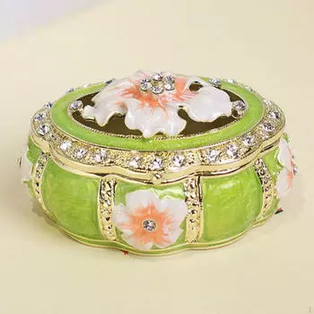 Эмалированная шкатулка для безделушек, декоративная шкатулка для хранения украшений в винтажном стиле из сплава, подарочный футляр для хранения сувениров зелёный