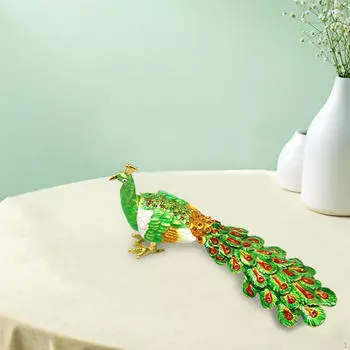 Эмалированная шкатулка для безделушек с павлином, эмалированные ювелирные изделия, великолепный подарок на память на петлях, декоративный зелёный