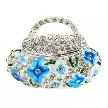 Эмалированная шкатулка для безделушек с шарнирным механизмом в форме сумки, украшение для творчества, ремесла, органайзер для ювелирных изделий, чехол для памятных вещей синий