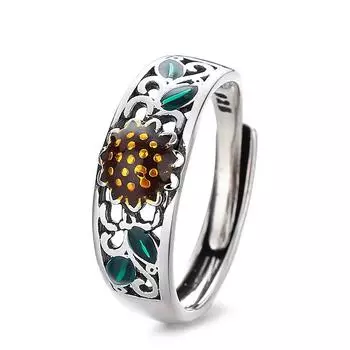 Эмалированное кольцо с подсолнухом, женское личное кольцо с каплями для рукоделия